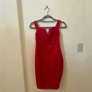ASTR THE LABEL RED BODYCON OFF THE SHOULDER DRESS SIZE M